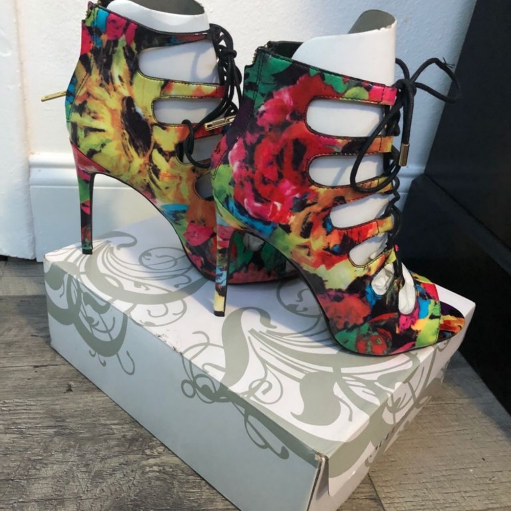 Tie Up Open Toed Heeled Booties - image 1